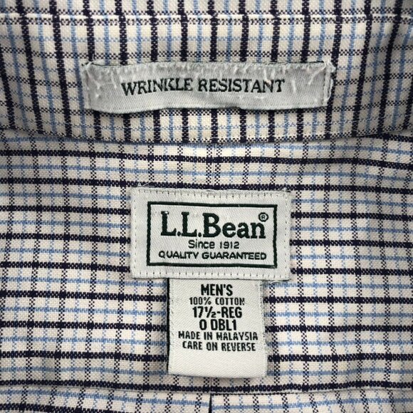 L.L. Bean Mens Dress Shirt 17.5 Neck Short Sleeve Wrinkle Resistant Checkered - Picture 3 of 7